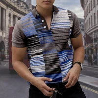 short sleeve fashion stripes t shirt plus size 3xl men polo shirt button tops male streetwear lepal collar pullovers summer top
