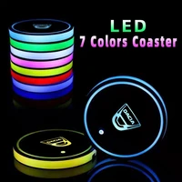2pcsset luminous car water cup coaster holder 7 colorful usb charging car led atmosphere light for dacia logo accessories