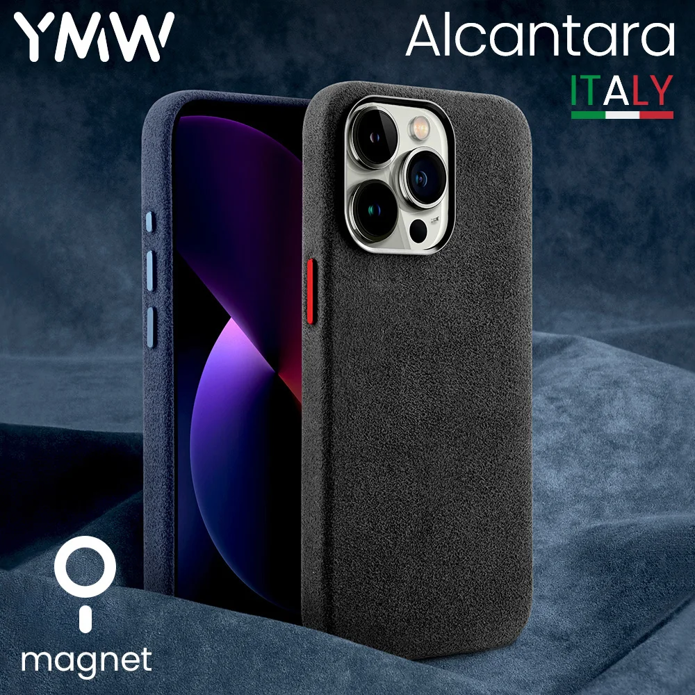 Магнитный чехол YMW для iPhone 15 Pro Max 14 13 mini с алькантарой, роскошный Внутренний чехол из замши и кожи с магнитом для телефона