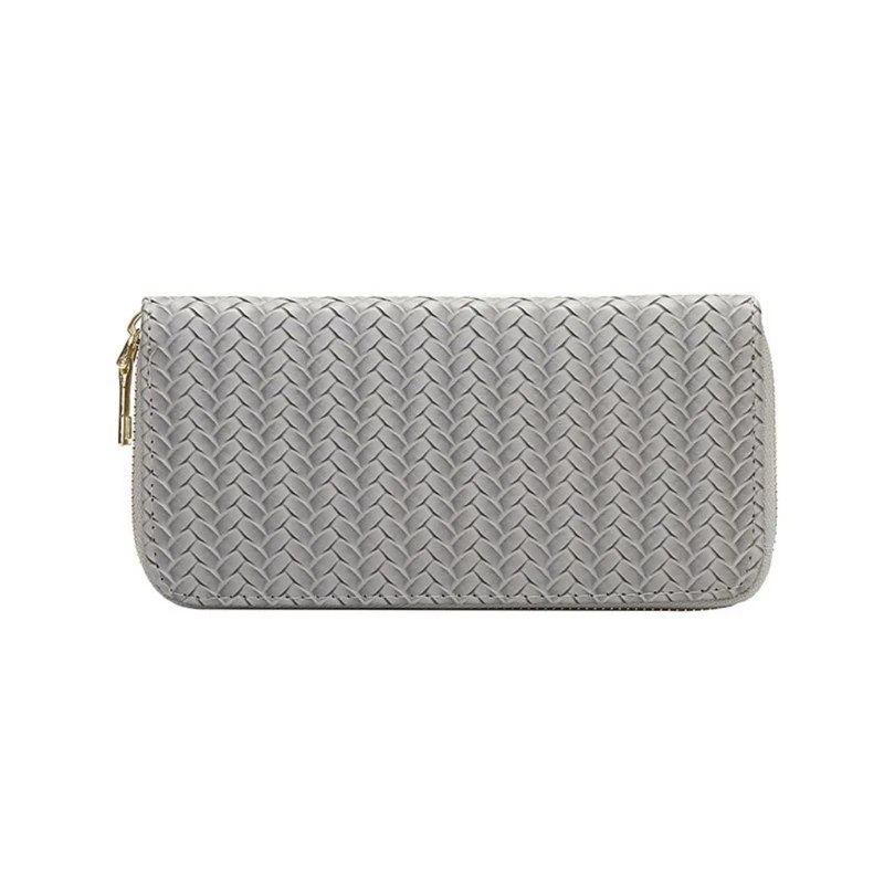 

Weave Faux Leather Long Wallet Purse Zip Around Clutch Bag Phone Card Holder