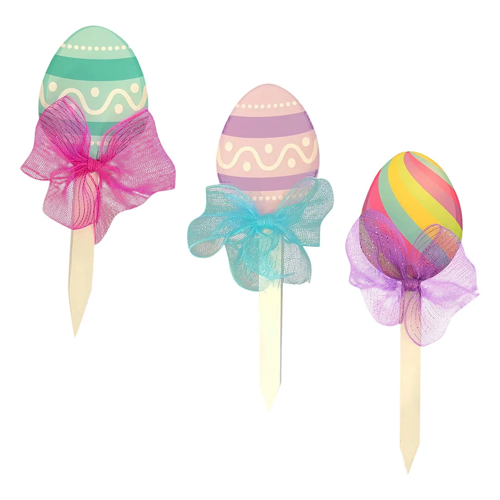 

3 PCS Floral Decor Easter Garden Sign Outdoor Sign Easter Signs Outdoor Flags Easter Egg Picks Accessories Colorful Egg Inserts