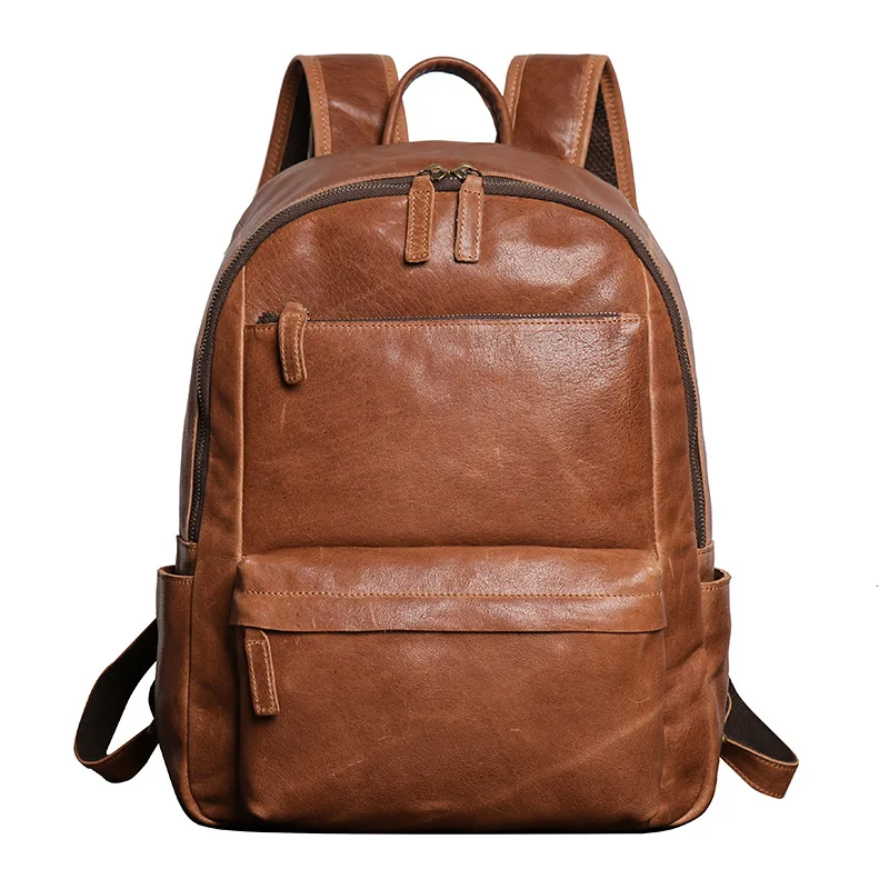 Nesitu Highend A4 Vintage Black Brown 100% Cowhide Genuine Leather 14'' Laptop Women Men Backpack Travel Bag Schoolbag M30195
