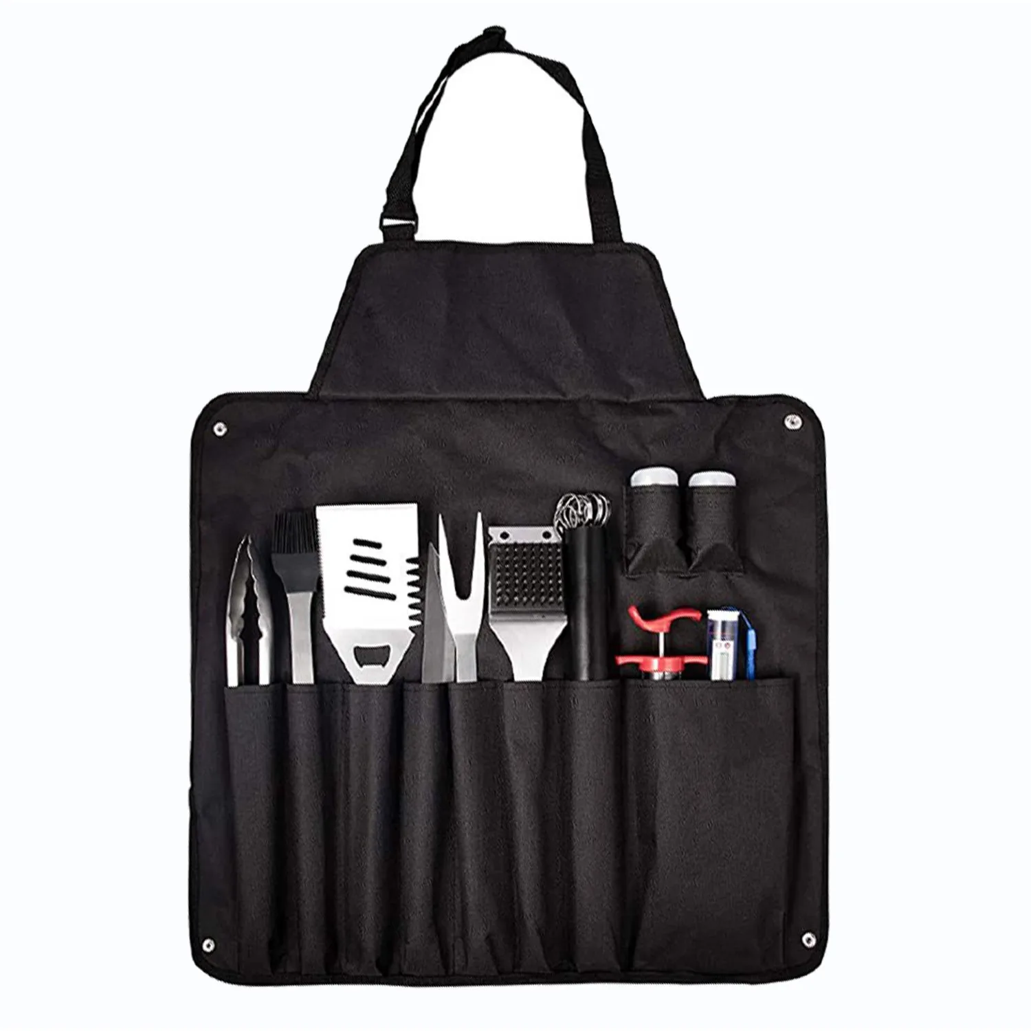 

26Pcs Set BBQ Tools Outdoor Grills Apron Cloth Bag Thermometer Grilling Pads Bottle Oil Brush Needle Skewer BBQ Accessories