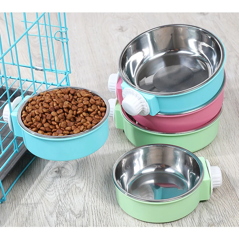 

Stainless Steel Hanging Feeding Feeder Cage Fixed Food Water Pet Cat Dog Bowl
