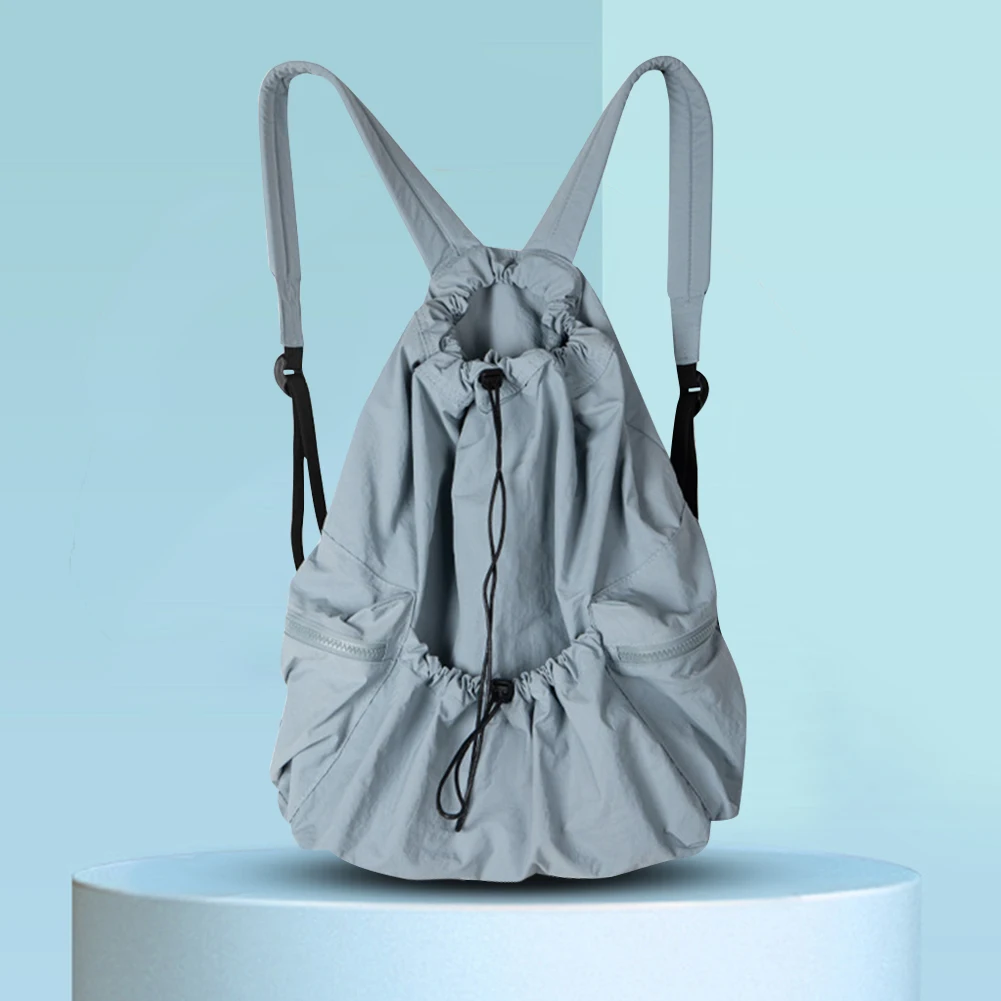 

Women Students Bag Drawstring Fashion School Book Bags Nylon Light Weight Ruched Large Capacity Portable Outdoor Sports
