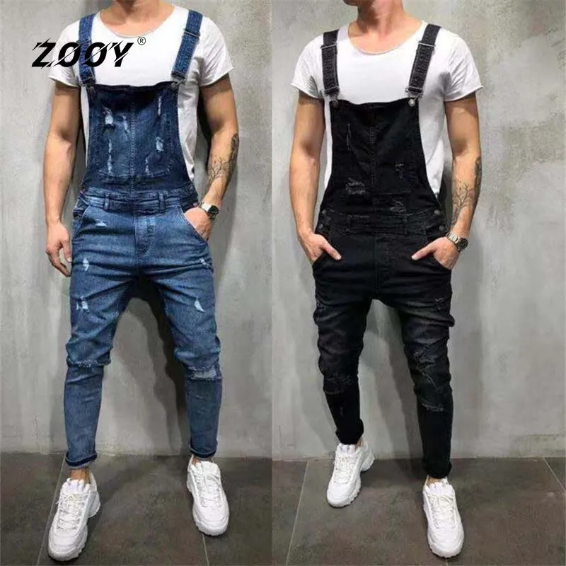 

Men Hole Juumpsuit Ripped Jeans Pants Men Y2k Suspenders Skinny Denim Rompers Billionare Boys Club Jeans Casual Skinny Trousers