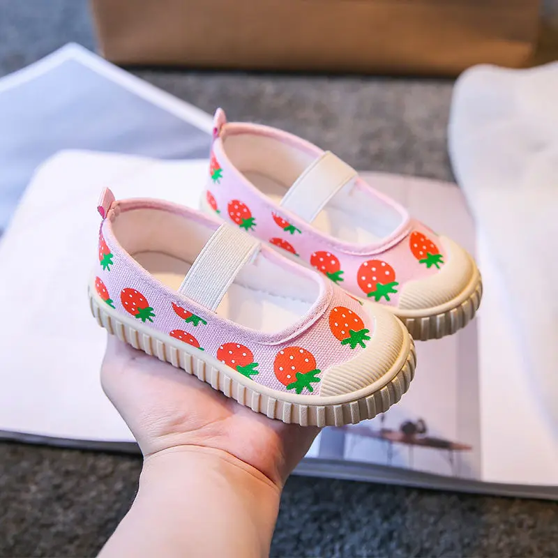 Children's New Canvas Shoes Sneakers Girls Candy Color Casual Shoes Baby Breathable Soft Bottom Cartoon Printing Fashion Shoes