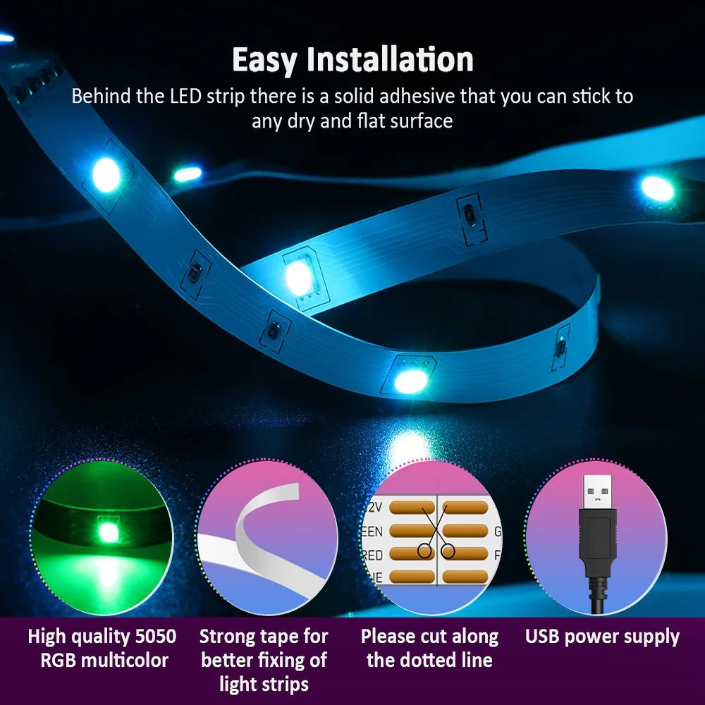 Светодиодная лента с Bluetooth USB 5 В RGB 5050 дистанционным управлением через приложение