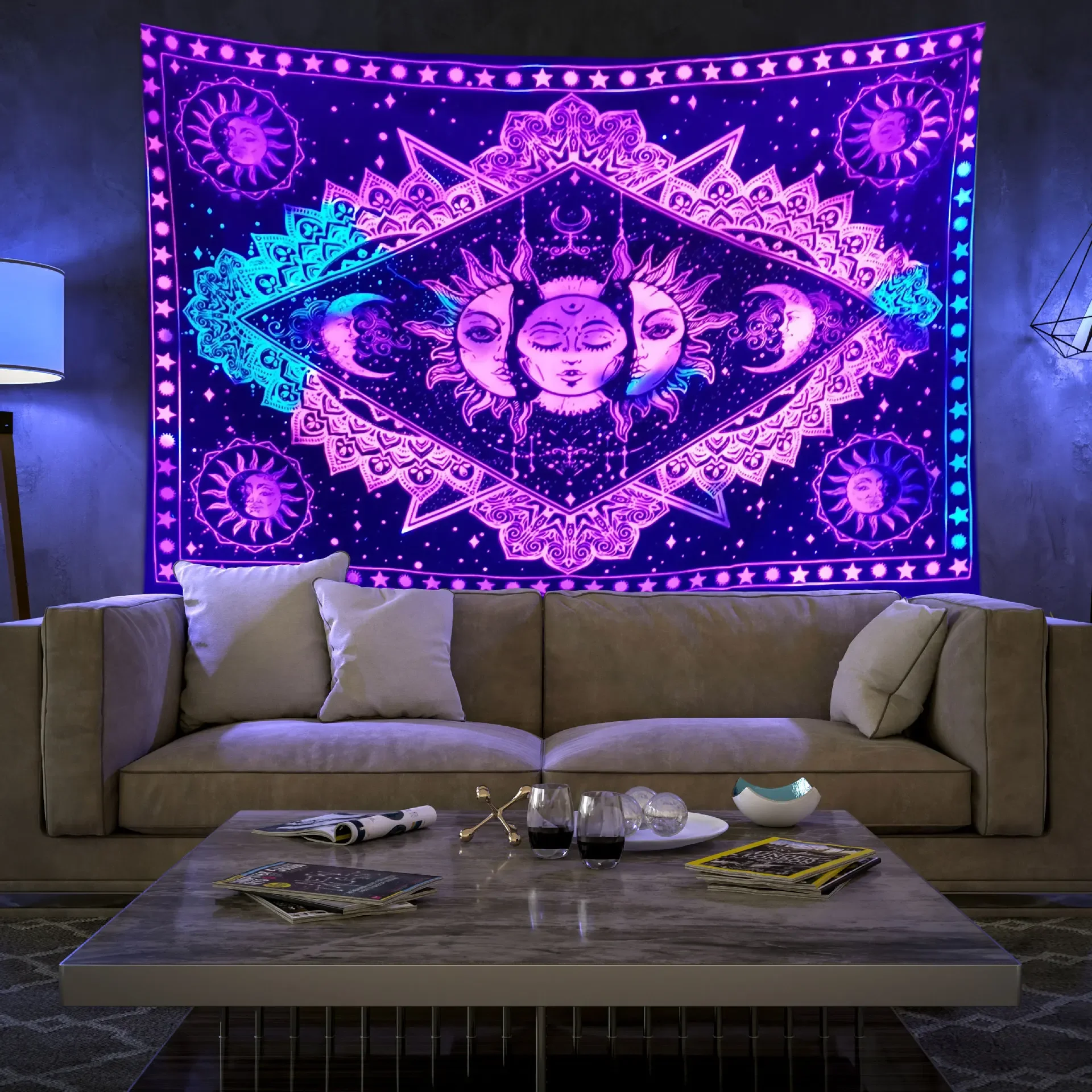 ФЛУОРЕСЦЕНТНОЕ одеяло эстетическая мандала искусственное свечение на стене