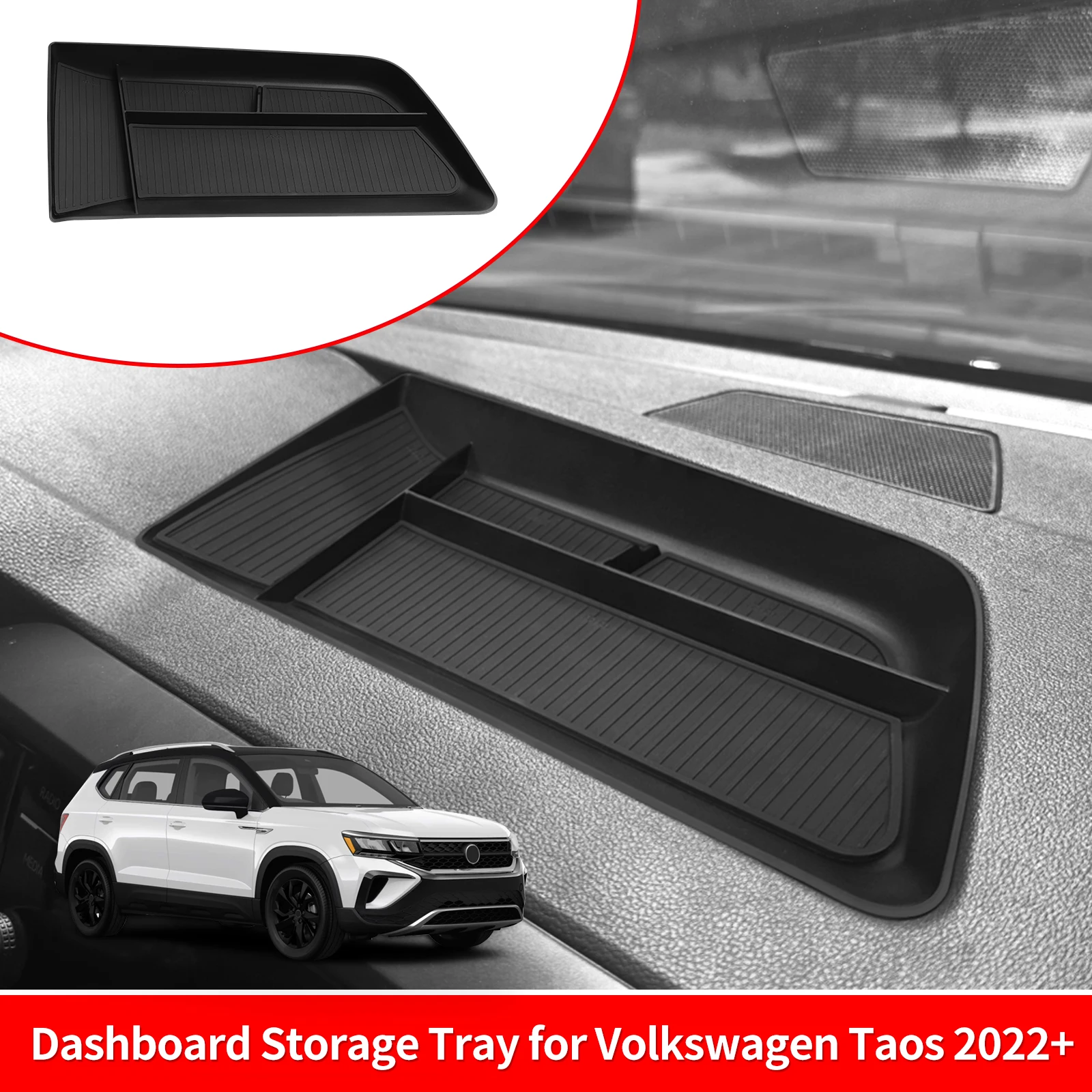 

Для Volkswagen Taos 2022-2024 Ящик для хранения приборной панели ABS Автомобильный экран Задний лоток-органайзер Аксессуары для уборки Черный