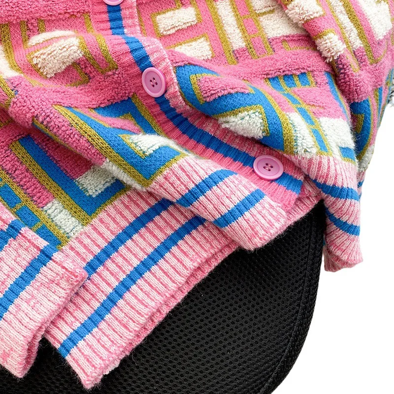 Женский контрастный вязаный кардиган в стиле ретро с радужным v-образным вырезом