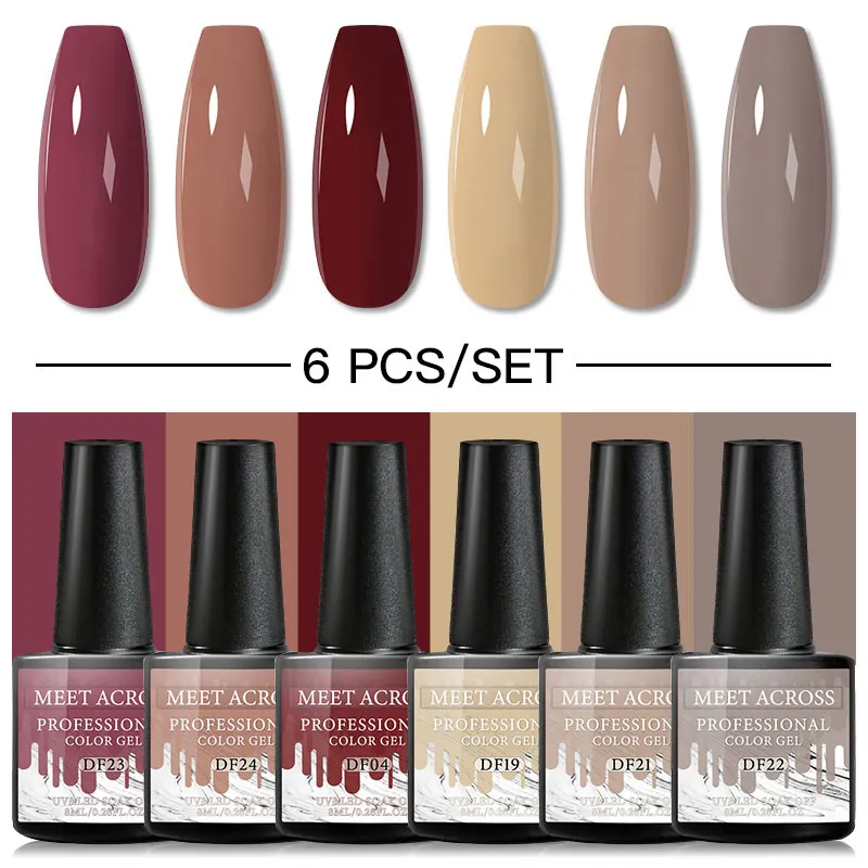 

MEET ACROSS 2/4/6 шт. искусственный яркий лак Полупостоянный Гибридный Гель-лак, удаляемый замачиванием, СВЕТОДИОДНЫЙ УФ-гель для ногтей, базовое и ...