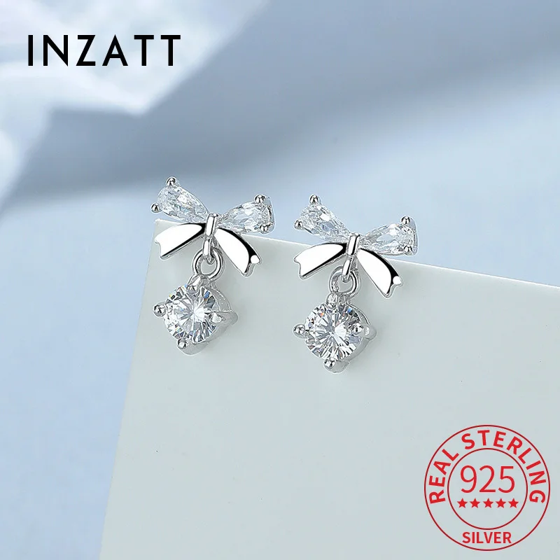 INZATT настоящее серебро 925 пробы с цирконием и бантом Sutd серьги для женщин