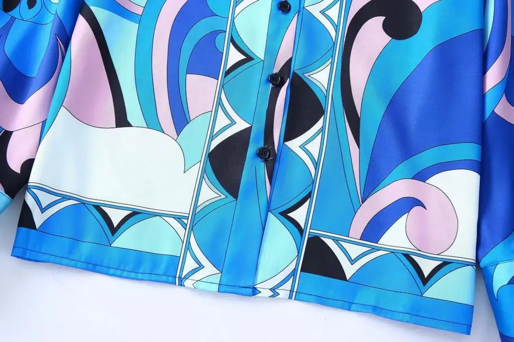 Summer Women's Print Pajamas Set 2 Pieces With Pant Ladies Sleepwear Single Breasted Loose Long Sleeve Pyjama Suit For Female