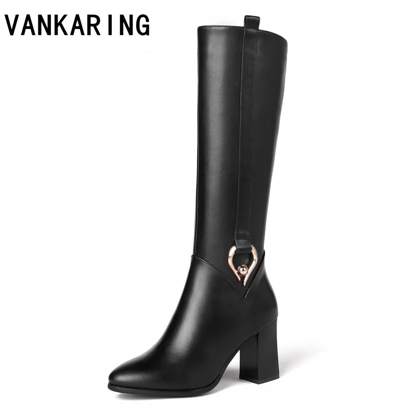 

simple cowhide leather+pu knee high boots for woman sexy pointed toe boots high heels all matched riding winter boots women shoe