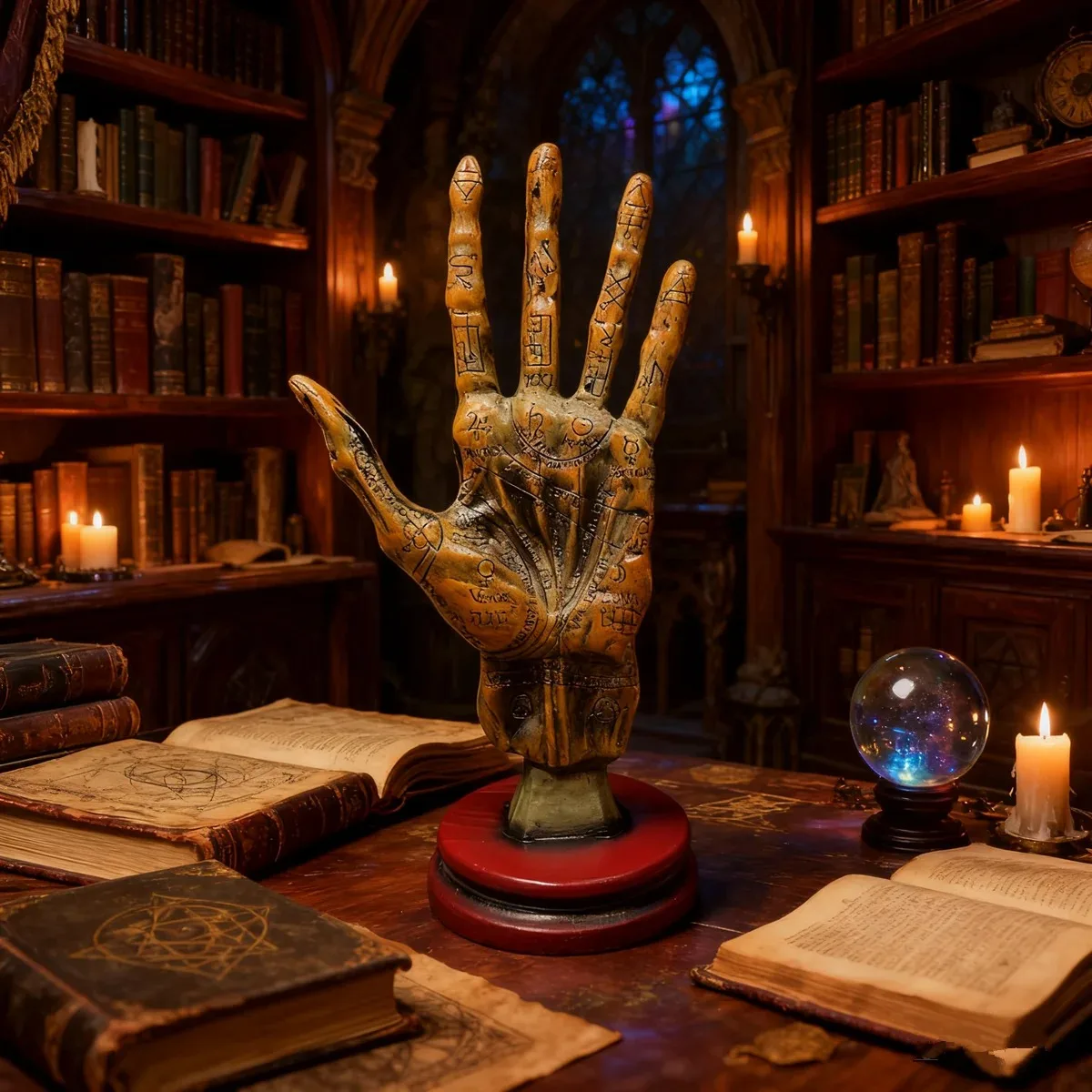Фото Смола Бронзовая Palmistry Ручная Статуя Хиромантия Fortune Teller Palm Model Оккультная Мистическая Скульптура Древний Декор Мудрости №2