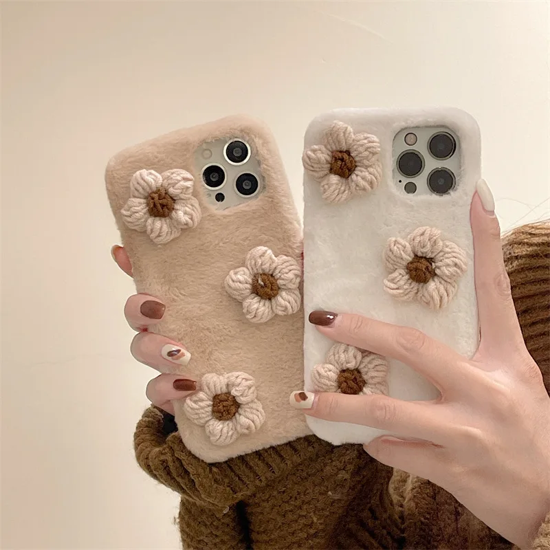 

Lovely Soft Soild Color Simple Sweet Khaki White Flowers Rear Cover Mobile Phone Case for iPhone 14 13 12 11 ProMax for Girls