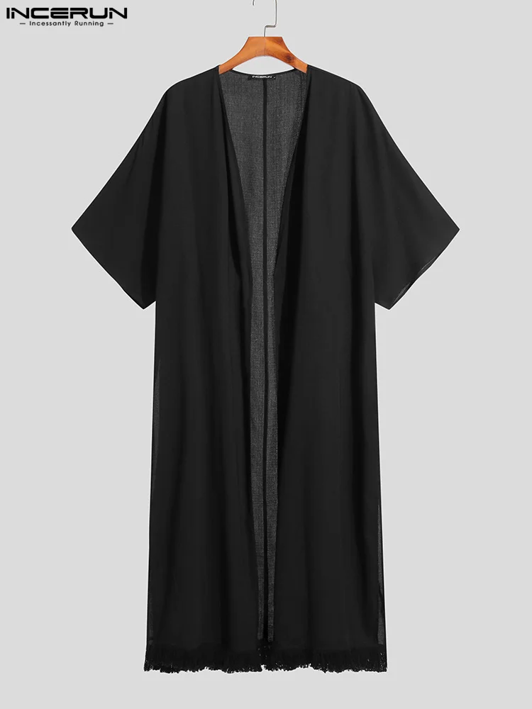 Fashion Casual Style Men's Blouse INCERUN Solid Blouse Vacation All-match Male Loose Comfortable Long Thin Cardigan Shirts S-5XL