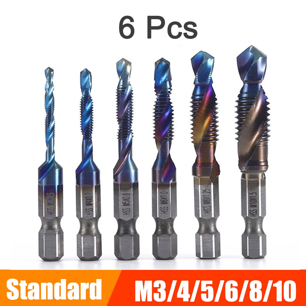 

M3, M4, M5, M6, M8, M10, Hex Shank HSS Screw, New Titanium Plated, Thread Metric Tap Drill Bits, Machine Compound, Hand Tools