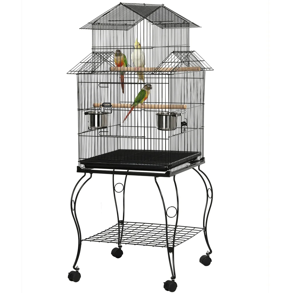 

Rolling Bird Cage with Triple Roof Detachable Stand for Birds Finches Lovebirds Canaries Cockatiels Conures Parakeets