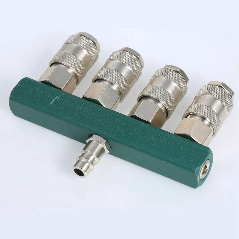 1 PCS 4-Way Straight Air Manifold Hose Fittings With 4 Couplers &amp 1/4Inch NPT Plug Fitting Coupler