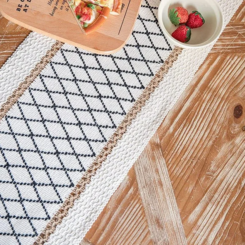 Bohemian Dining Table Runner - Jute Burlap Natural 72 Inches Long Farmhouse Style Braided