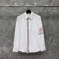 tb thom shirt spring autunm fashion brand zip mens shirt pink gray 4 bar striped casual cotton oxford custom wholesale tb shirt