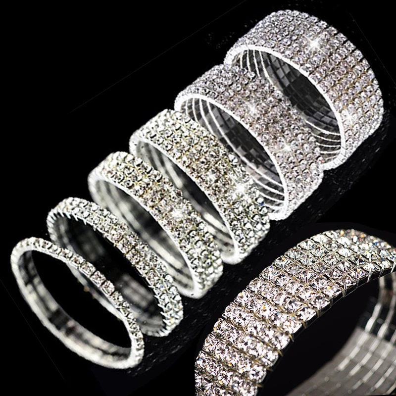 

Fashion Women Crystal Elastic Bracelet Girls Blingbling Wristband Rhinestone Stretch Bangles Wedding Bridal Jewelry Couple Gifts