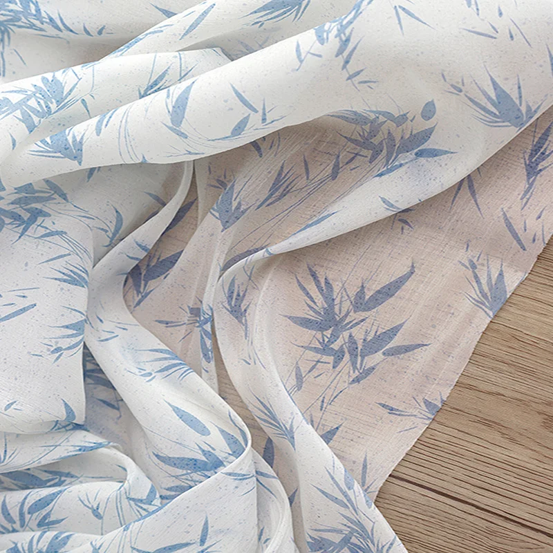 Китайский стиль бамбуковая пряжа с принтом листьев полупрозрачная ткань для