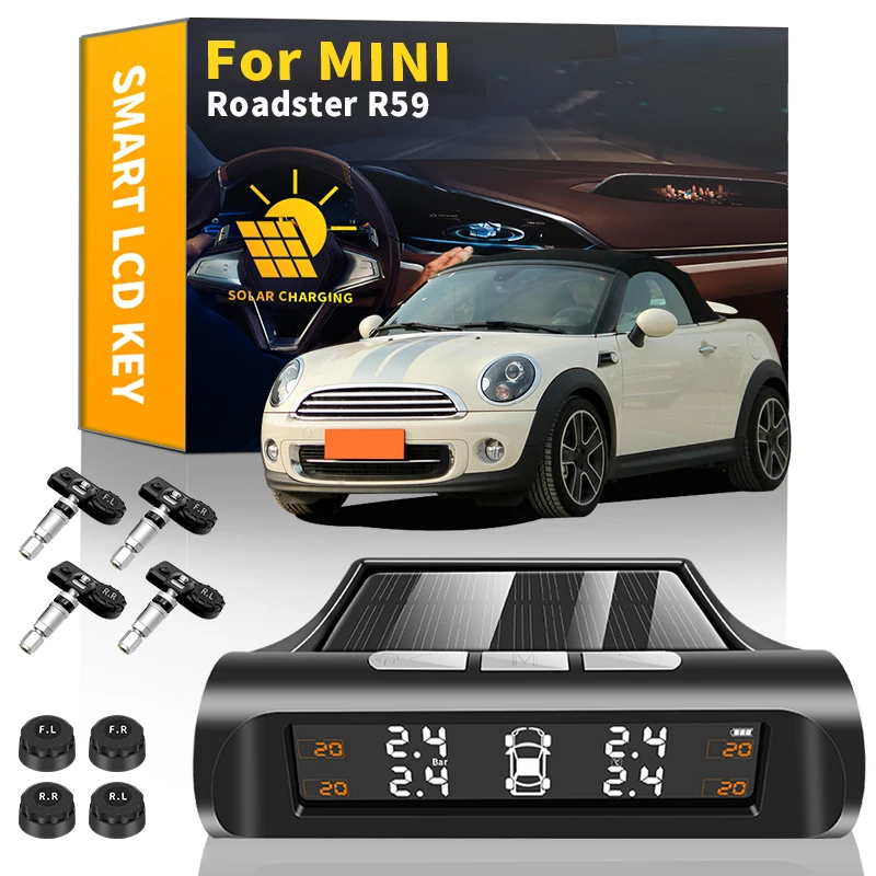 

Car TPMS Tire Pressure Monitoring Solar Power Digital Security Alarm Pressure Tire Sensor For Mini Roadster R59 Car Accessories