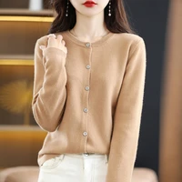 2022 spring autumn new knitted cardigan womens round neck thin long sleeve multicolor sweater coat top loose outer wear button