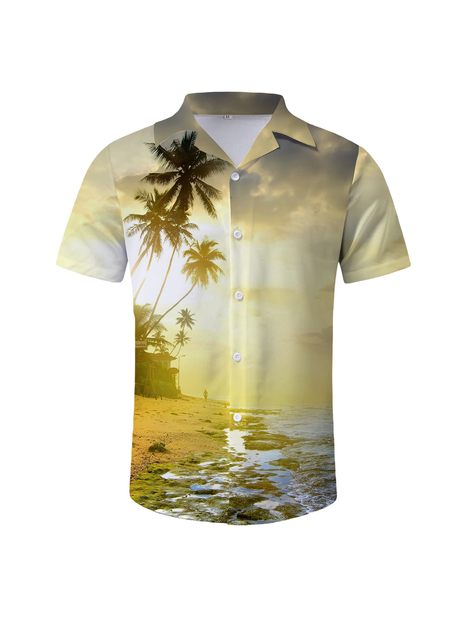 

Men s Casual Loose Fit Button Down Linen Shirt with Turn-down Collar for Summer Beachwear