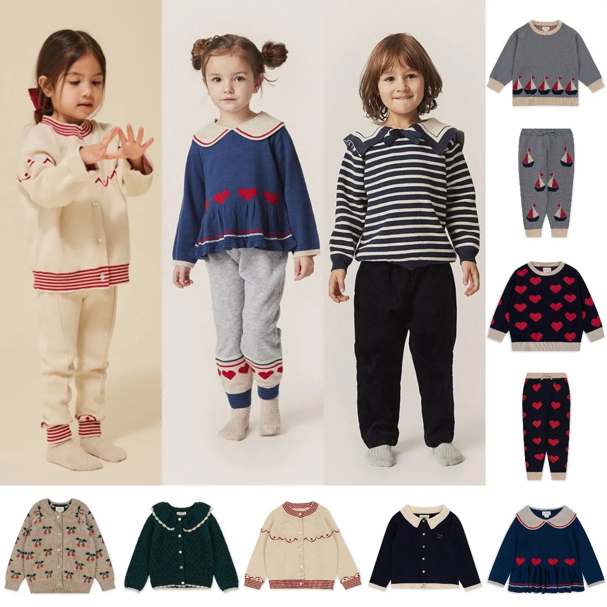 

Stock 23 Autumn/Winter New Children's Wear KS Sweater Navy Stripe Doll Shirt Academy Style Dress Set