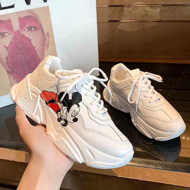 Disney 2022 New Style Daddy Shoes Women Ins Trendy Mickey Versatile Height Shoes Strawberry Mickey Mouse White Shoes Women
