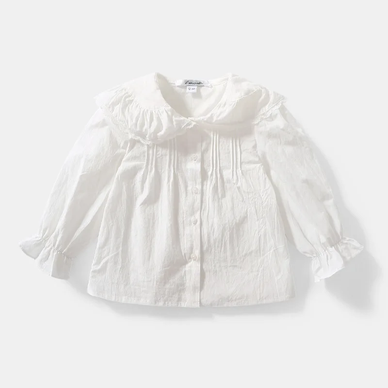 

Autumn children's clothes children's large lapel cotton shirt pure white children's long sleeve bottoming shirt lining