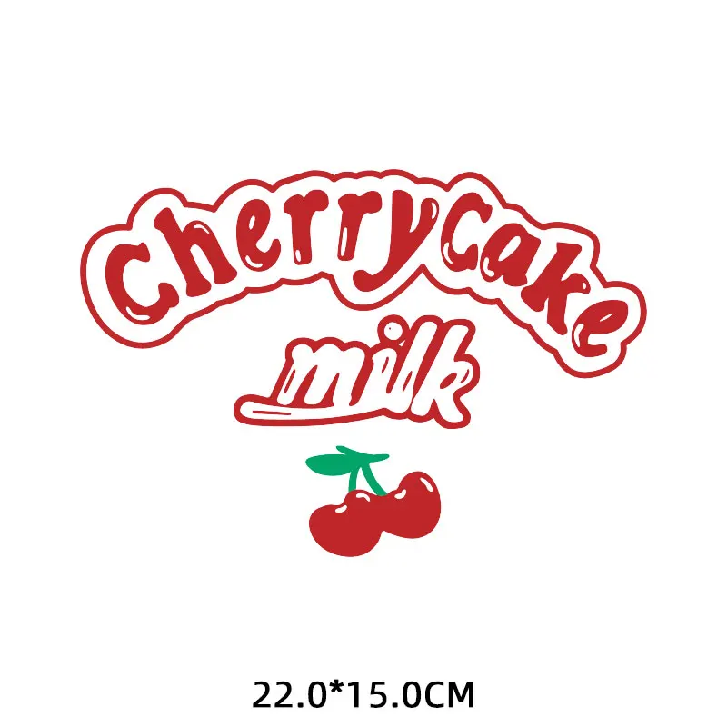 

Cherry Iron on Transfers for Clothing Thermoadhesive Patches Letters Cherrycake Milk Clorhing Stickers Women's T Shirt Appliques