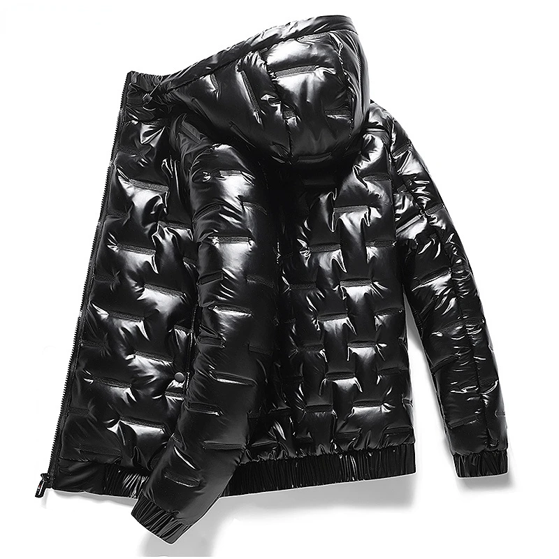 Winter Hooded Parkas Men Windbreaker Fashion Thermal Coats Mens Thick Warm Glossy Black Jackets Outwear Men's Clothings