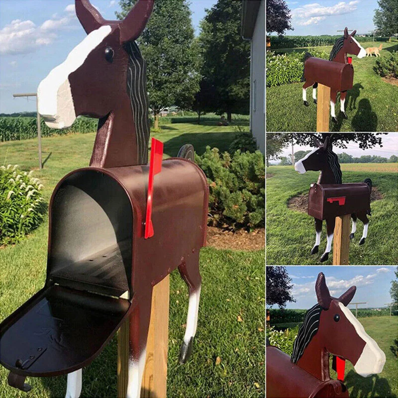 

Unique Chicken Cow Horse Mailbox Metal Wall Mounted Post Box Weatherproof Farm Animal Mailboxes Outside Garden Decoration Crafts