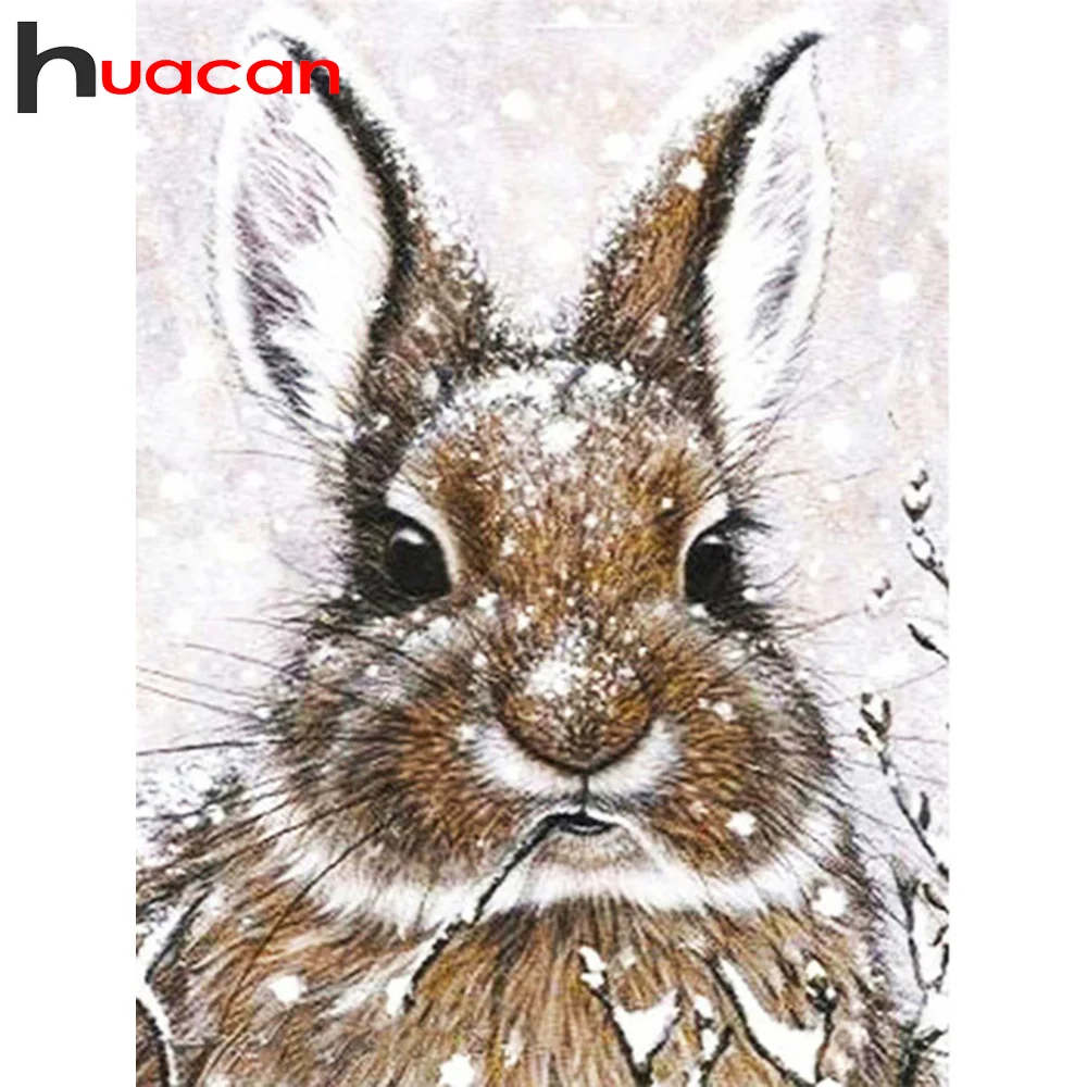 

Алмазная мозаика Huacan 5D, живопись Кроликом, Зимняя Вышивка крестиком, картины для творчества и творчества с животными для дома