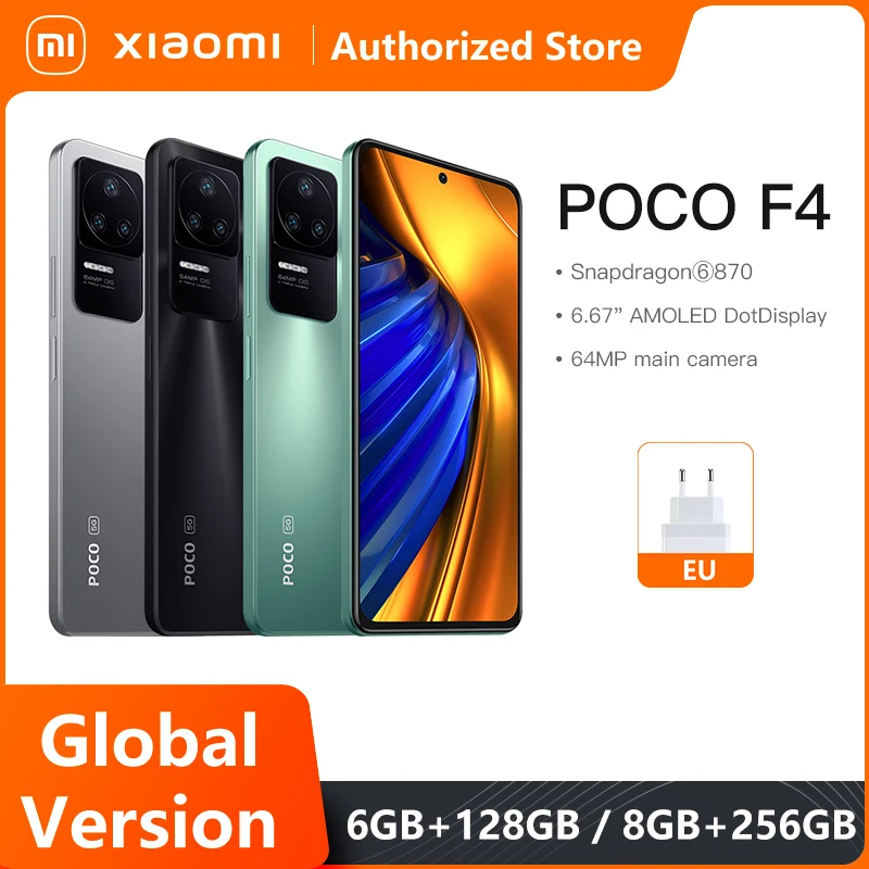 

Global Version POCO F4 5G Mobile phone 6GB 128GB / 8GB 256GB Snapdragon 870 NFC 120Hz 6.67“ AMOLED 64MP Camera OIS 67W 4500mAh