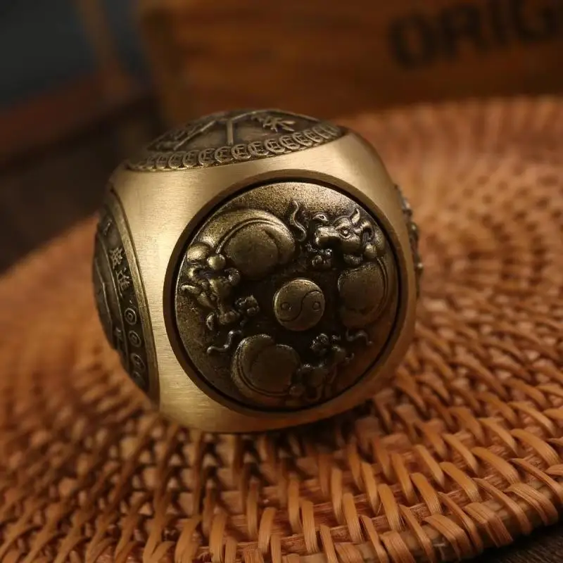 Фото Шестигранный вращающийся сферический спиннер в китайском стиле, антистрессовая игрушка для взрослых, латунный фиджет-спиннер №5