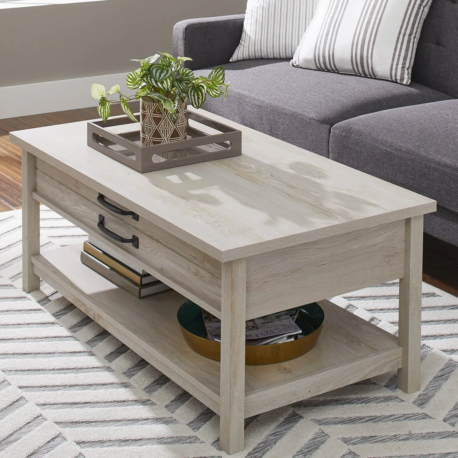 

Modern Farmhouse Rectangle Lift Top Coffee Table, Rustic White finish