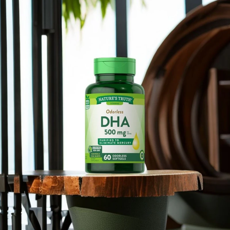 

High purity DHA softgels mention, high memory, help brain health and cardiovascular support, deep sea fish oil cod liver oil