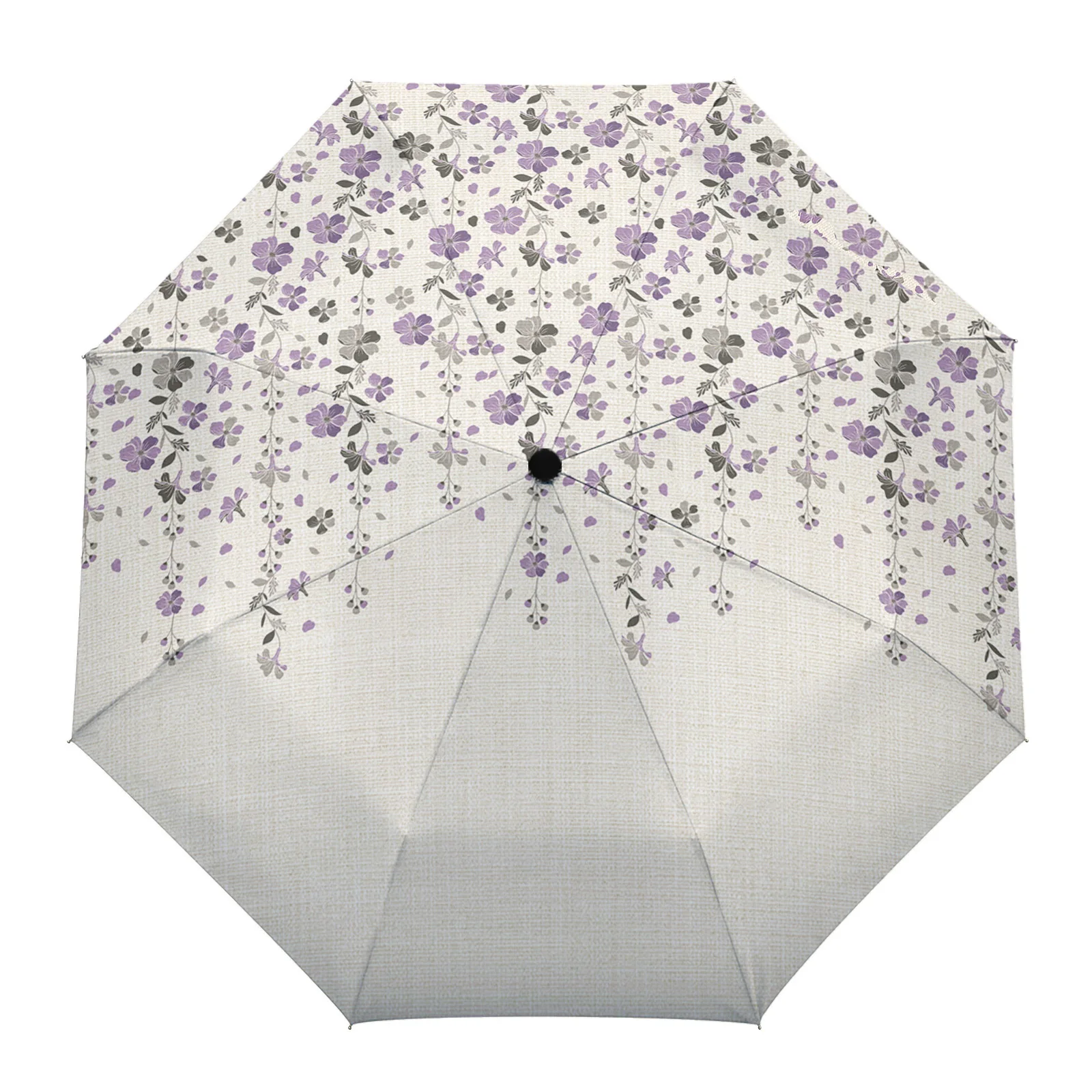 

Женский уличный зонт из хлопка и льна, автоматический складной пляжный зонт от дождя, фиолетовый, серый, с цветочным принтом