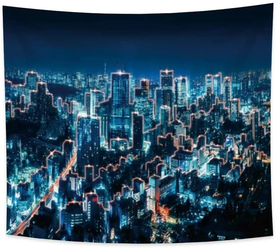 

Cityscape Tapestry Wall Hanging Future City Tapestry Urban Architecture Skyscraper City Digital Landscape Wall Art Room Decor