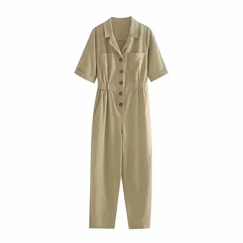 Dave&Di Fashion Loose Casual Cotton Linen Trousers Jumpsuits Cargo Jumpsuits Women Vintage Pockets