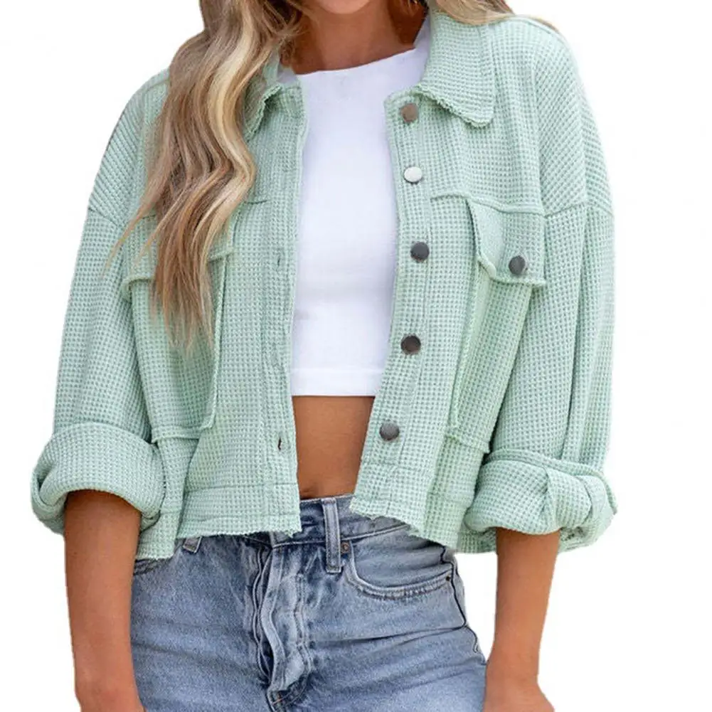 

Autumn Women Coat Jackets Single-breasted ButtonsLong Sleeve Jackets Cardigan Flap Pockets Turn-Down Collar Femme Outerwear