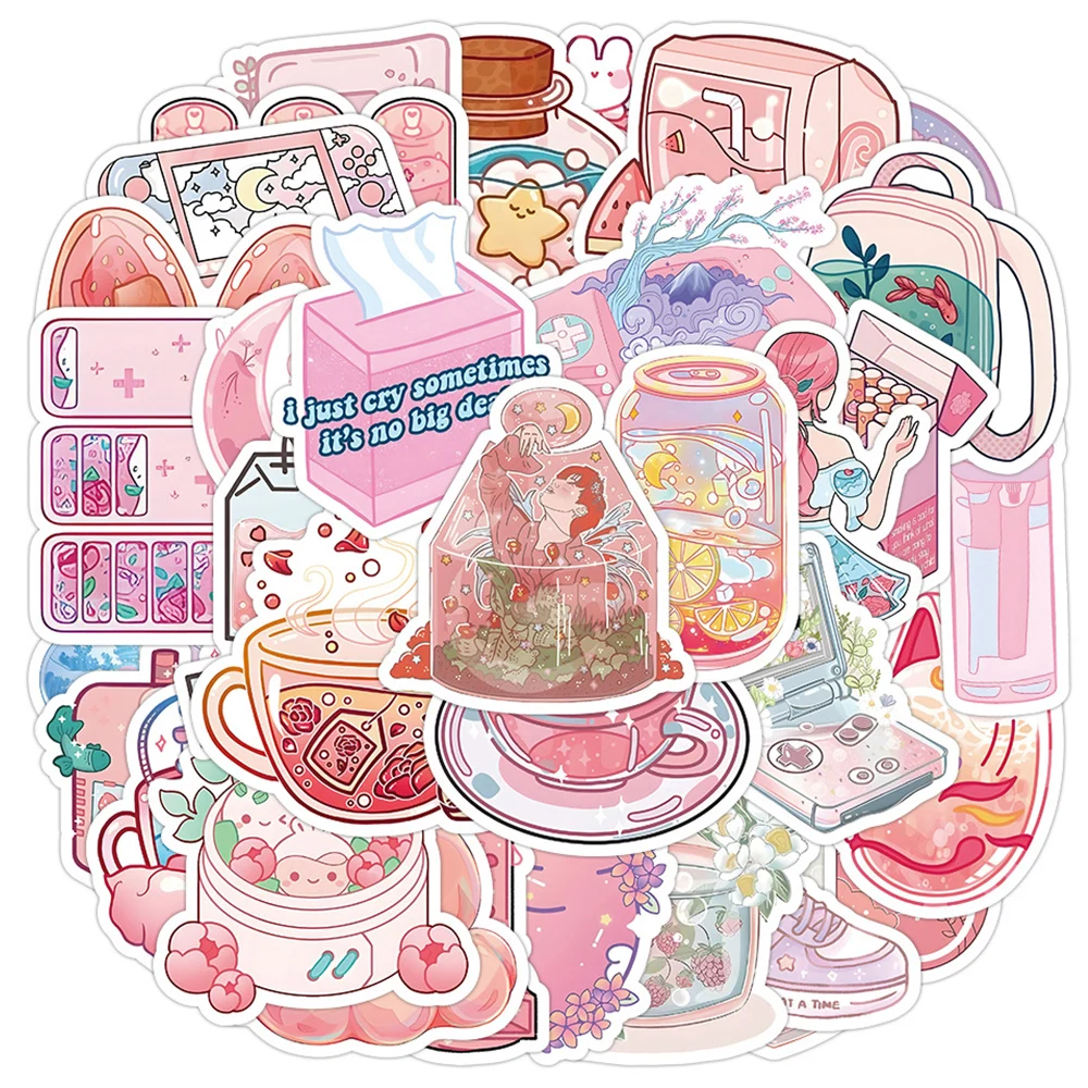 

10/30/50pcs VSCO Pink Cartoon Aesthetic Stickers Kawaii Girls Decals Graffiti Stationery Laptop Phone Waterproof Cute Sticker