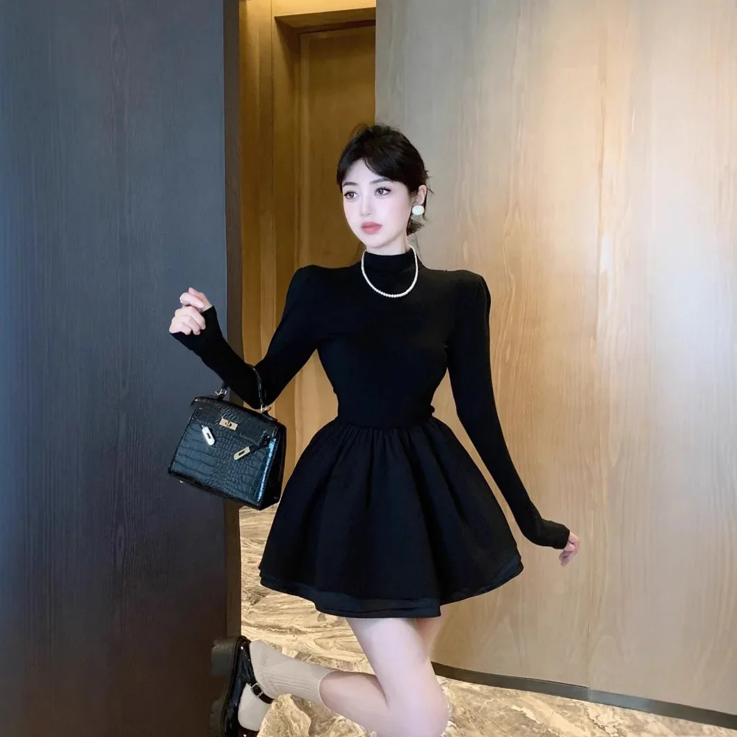 Твидовое женское осенне-зимнее платье полуполо/челюстковая шея внутренняя