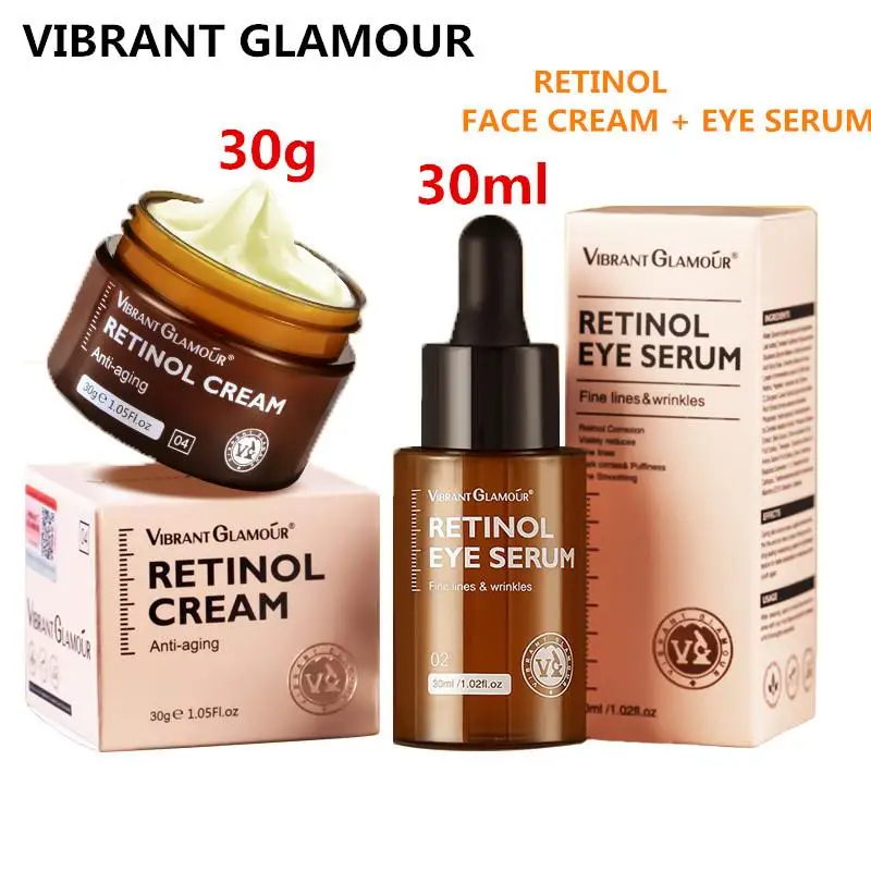 

VIBRANT GLAMOUR Retinol Face Cream And Eye Serum 2 PCS/Set Firming Lifting Anti-Aging Reduce Wrinkle Fine Lines Facial Skin Care